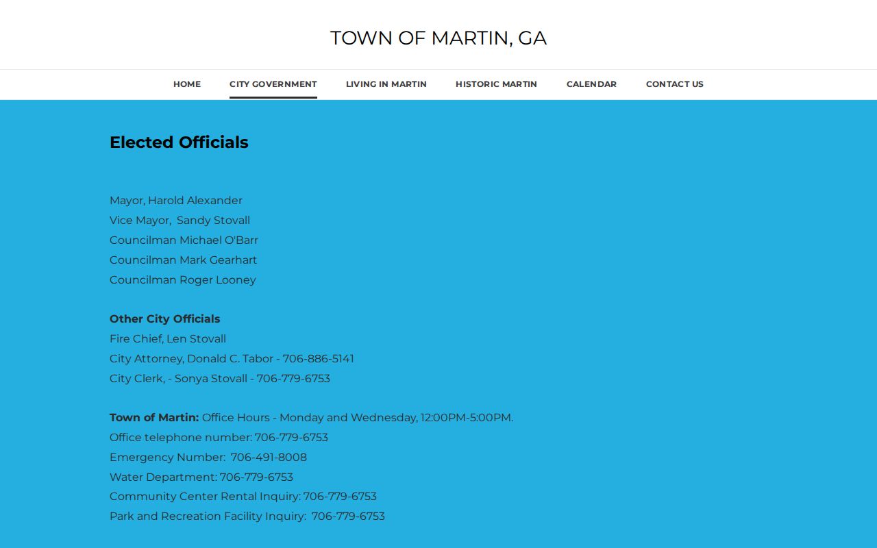Town of Martin Georgia government contact page