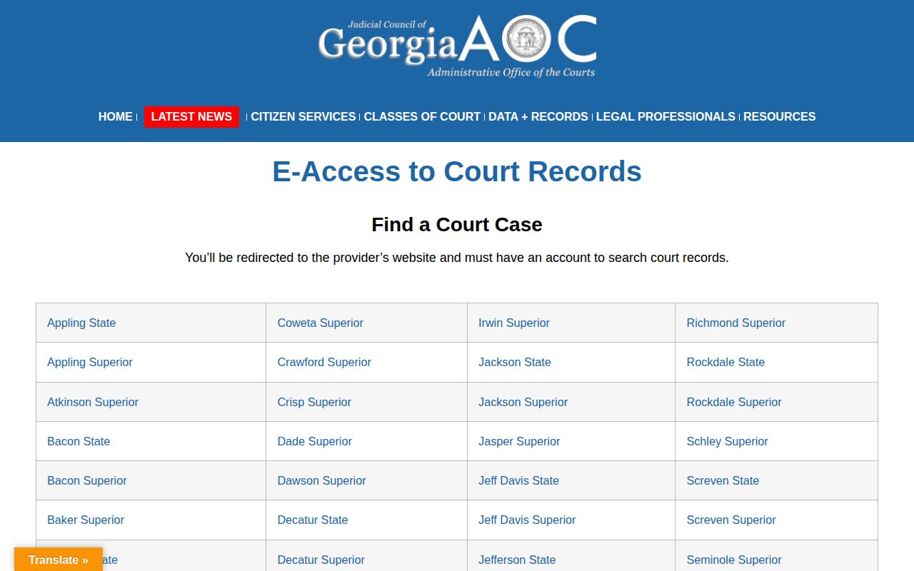 Stephens County court record search routing page