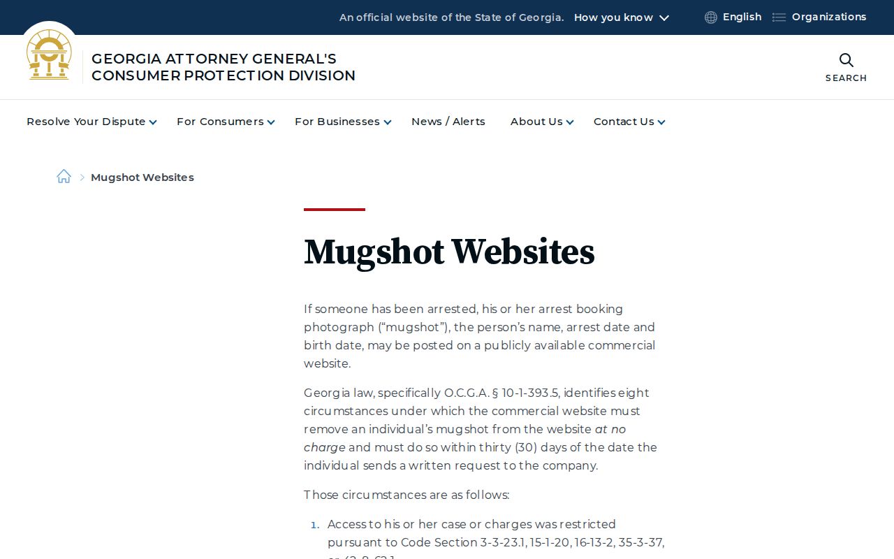 Stephens County Georgia mugshot law guidance page