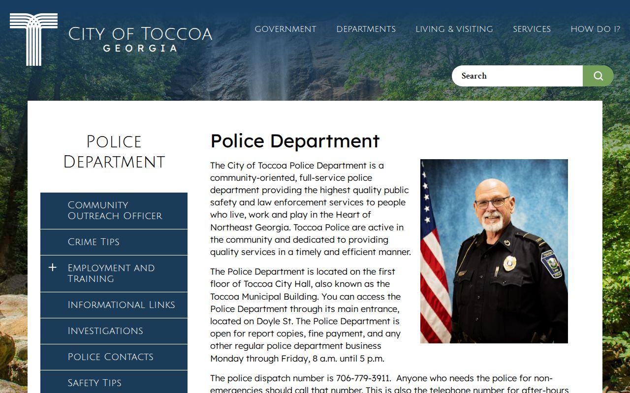 Toccoa Police Department official records and contact page