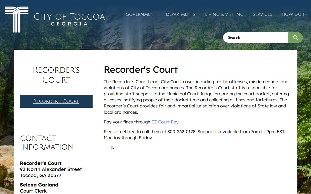 Toccoa Recorder's Court official case and disposition page
